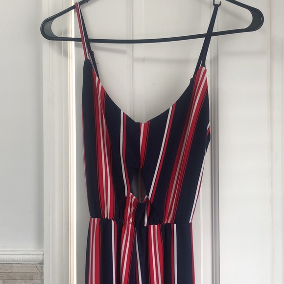 Blue striped wrap cullotte jumpsuit - Picture 2 of 5
